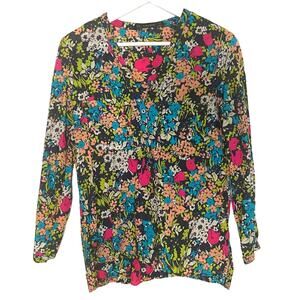 Zara Basic v neck Floral Long Sleeve Top SZ M